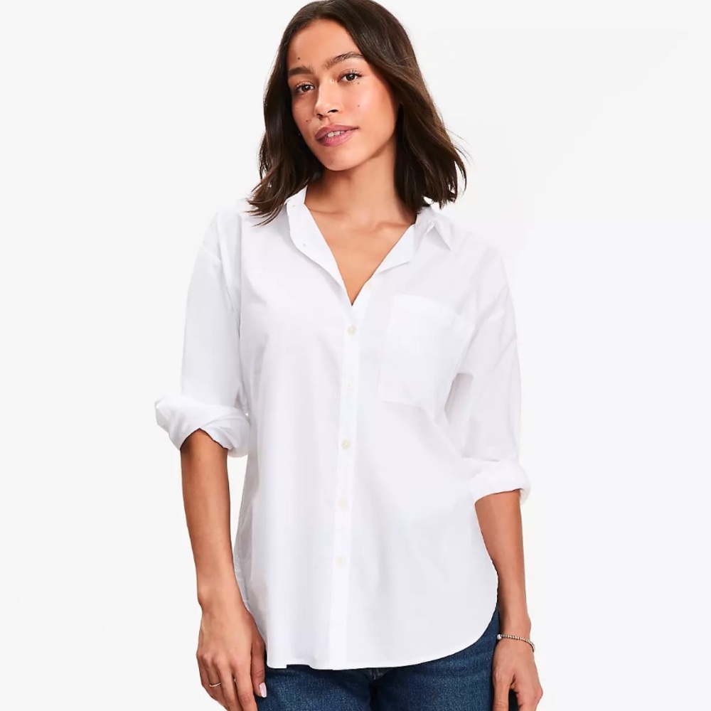 LOFT White Women's Button-Up Shirt - Oversized Boyfriend Fit